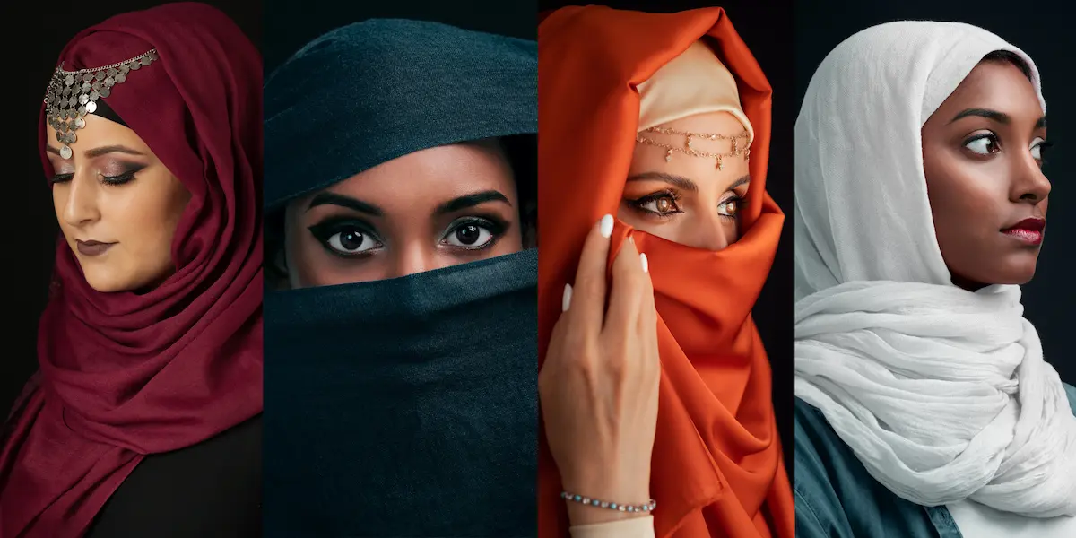 Four women in various hijab types