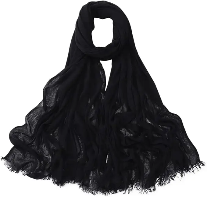 Black Crinkle hijab with fringe edge