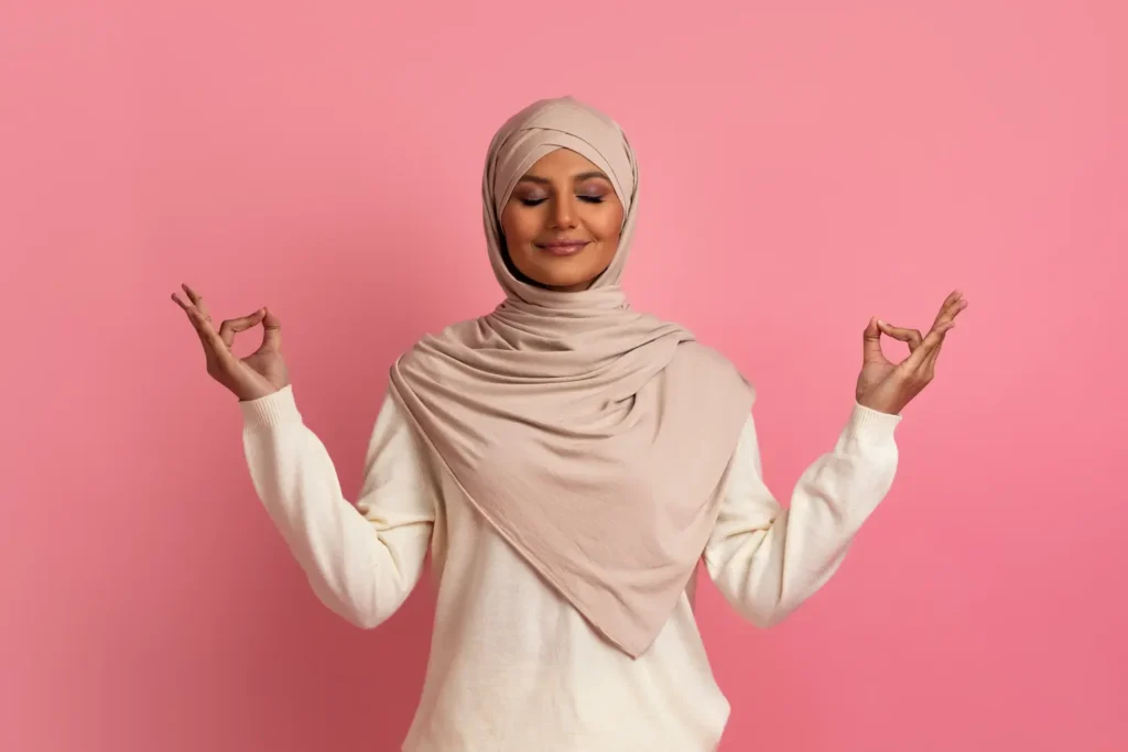 Woman wearing pink cotton hijab