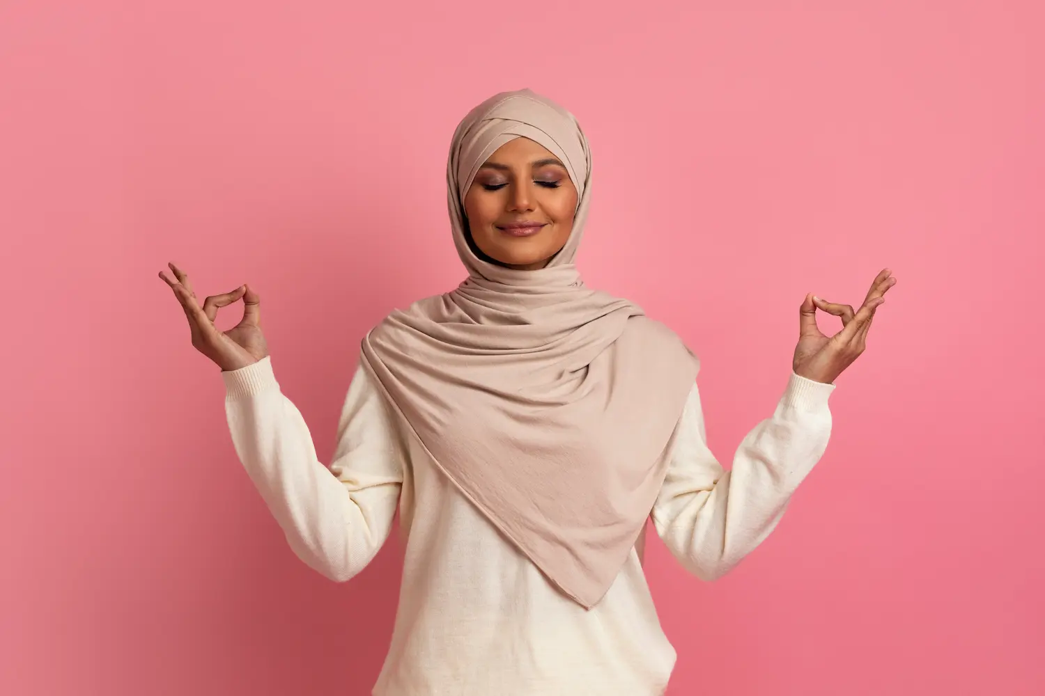 Woman wearing pink cotton hijab